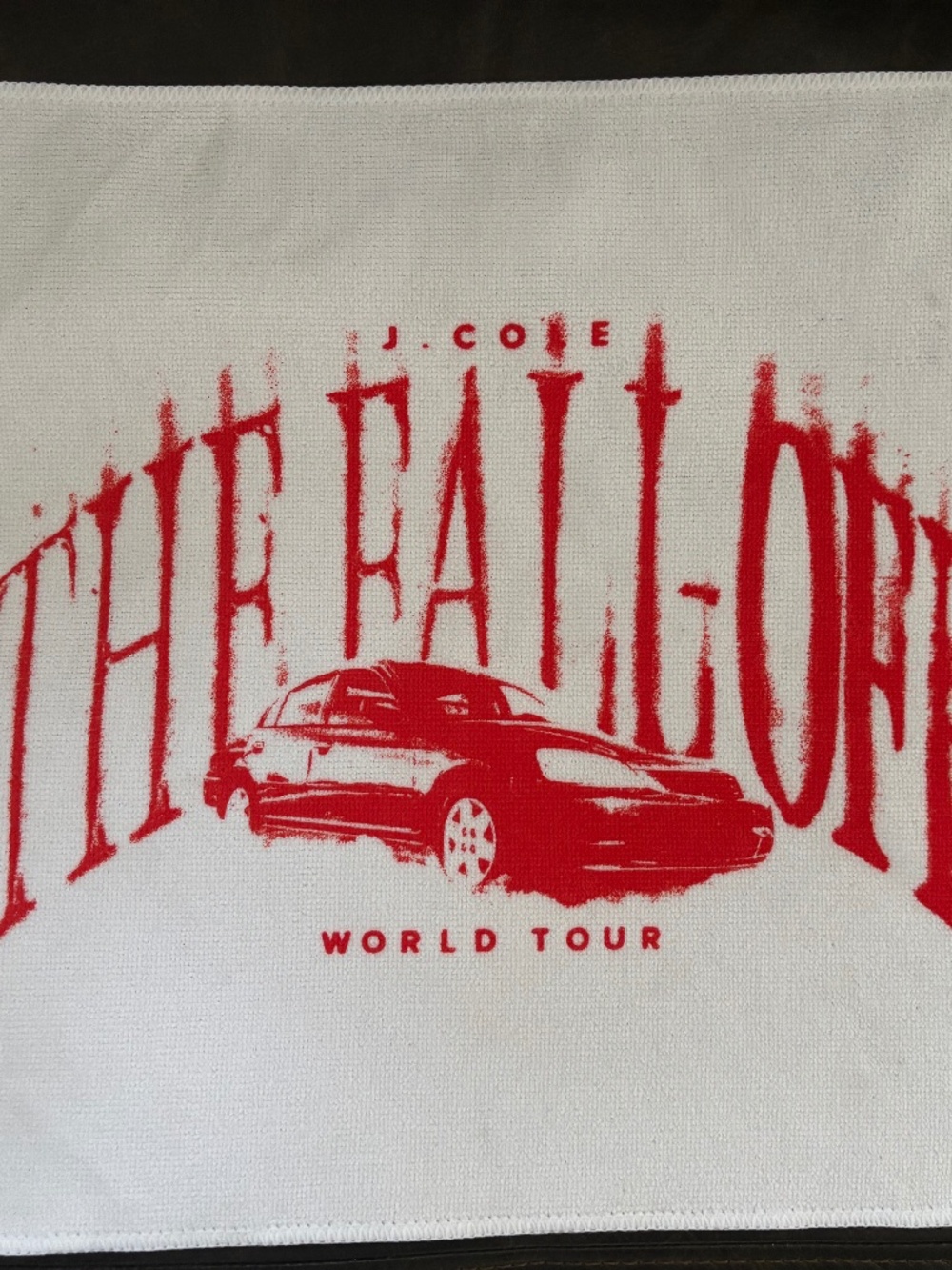 J. Cole The Fall-Off World Tour White Towel with Red Graphic Concert Merch